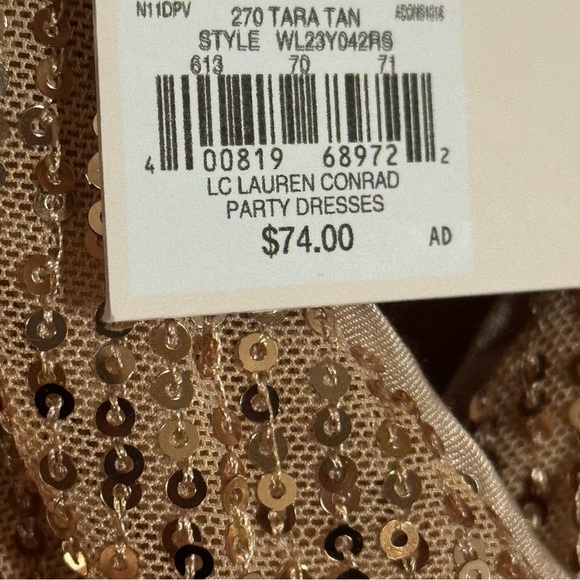 NWT LC Lauren Conrad LS long Sleeve champagne sequin midi dress Large GORGEOUS - Picture 5 of 10